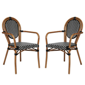 English Elm 2 Pack Lourdes Indoor/Outdoor Bistro Stacking Chairs - Durable, Stylish, and Easy to Maintain Black & White/Natural Frame 2-SDA-AD642002A-BKWH-NAT-GG