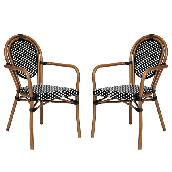 English Elm 2 Pack Lourdes Indoor/Outdoor Bistro Stacking Chairs - Durable, Stylish, and Easy to Maintain Black & White/Natural Frame 2-SDA-AD642002A-BKWH-NAT-GG