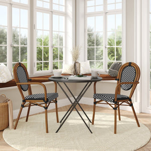 English Elm 2 Pack Lourdes Indoor/Outdoor Bistro Stacking Chairs - Durable, Stylish, and Easy to Maintain Black & White/Natural Frame 2-SDA-AD642002A-BKWH-NAT-GG