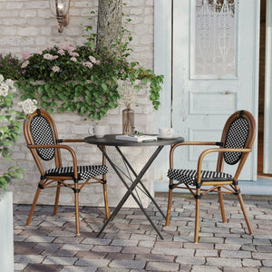 English Elm 2 Pack Lourdes Indoor/Outdoor Bistro Stacking Chairs - Durable, Stylish, and Easy to Maintain Black & White/Natural Frame 2-SDA-AD642002A-BKWH-NAT-GG