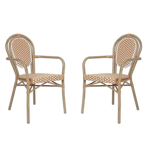 English Elm 2 Pack Lourdes Indoor/Outdoor Bistro Stacking Chairs - Durable, Stylish, and Easy to Maintain Natural & White/Light Natural Frame 2-SDA-AD642002A-NATWH-LTNAT-GG