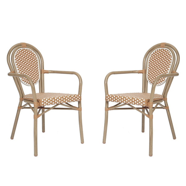 English Elm 2 Pack Lourdes Indoor/Outdoor Bistro Stacking Chairs - Durable, Stylish, and Easy to Maintain Natural & White/Light Natural Frame 2-SDA-AD642002A-NATWH-LTNAT-GG