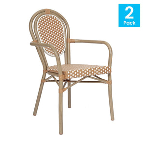 English Elm 2 Pack Lourdes Indoor/Outdoor Bistro Stacking Chairs - Durable, Stylish, and Easy to Maintain Natural & White/Light Natural Frame 2-SDA-AD642002A-NATWH-LTNAT-GG