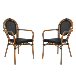 English Elm 2 Pack Marseille Bistro Chairs – Stylish Indoor/Outdoor Stacking Seating with Comfortable Arms Black/Natural Frame 2-SDA-AD642002A-TXT-BK-NAT-GG
