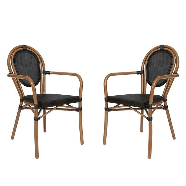 English Elm 2 Pack Marseille Bistro Chairs – Stylish Indoor/Outdoor Stacking Seating with Comfortable Arms Black/Natural Frame 2-SDA-AD642002A-TXT-BK-NAT-GG
