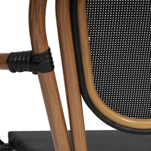 English Elm 2 Pack Marseille Bistro Chairs – Stylish Indoor/Outdoor Stacking Seating with Comfortable Arms Black/Natural Frame 2-SDA-AD642002A-TXT-BK-NAT-GG