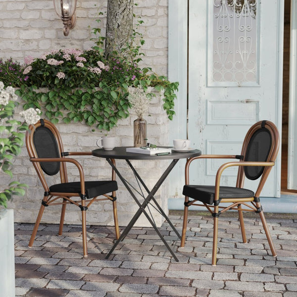 English Elm 2 Pack Marseille Bistro Chairs – Stylish Indoor/Outdoor Stacking Seating with Comfortable Arms Black/Natural Frame 2-SDA-AD642002A-TXT-BK-NAT-GG