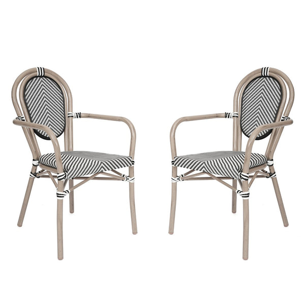 English Elm 2 Pack Marseille Bistro Chairs – Stylish Indoor/Outdoor Stacking Seating with Comfortable Arms Black & White/Light Natural Frame 2-SDA-AD642002A-TXT-BLKWH-LTNAT-GG
