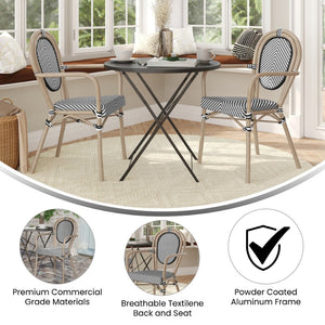 English Elm 2 Pack Marseille Bistro Chairs – Stylish Indoor/Outdoor Stacking Seating with Comfortable Arms Black & White/Light Natural Frame 2-SDA-AD642002A-TXT-BLKWH-LTNAT-GG