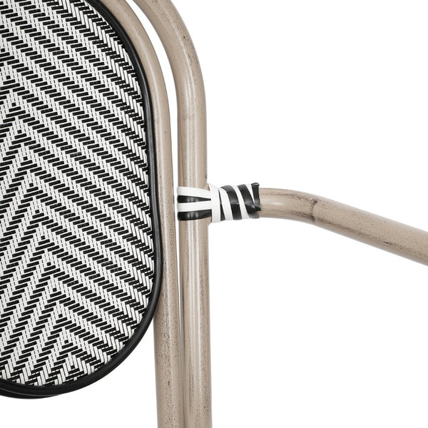 English Elm 2 Pack Marseille Bistro Chairs – Stylish Indoor/Outdoor Stacking Seating with Comfortable Arms Black & White/Light Natural Frame 2-SDA-AD642002A-TXT-BLKWH-LTNAT-GG