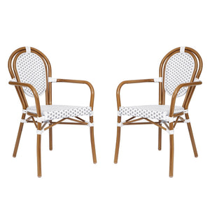 English Elm 2 Pack Lourdes Indoor/Outdoor Bistro Stacking Chairs - Durable, Stylish, and Easy to Maintain White & Gray/Natural Frame 2-SDA-AD642002A-WHGY-NAT-GG