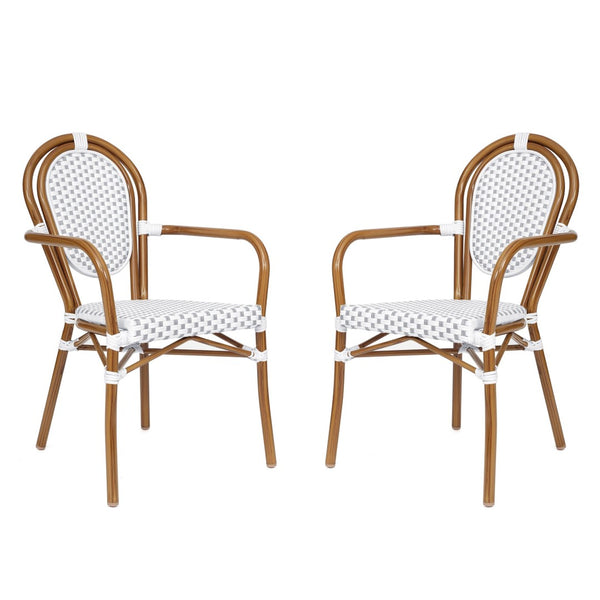 English Elm 2 Pack Lourdes Indoor/Outdoor Bistro Stacking Chairs - Durable, Stylish, and Easy to Maintain White & Gray/Natural Frame 2-SDA-AD642002A-WHGY-NAT-GG