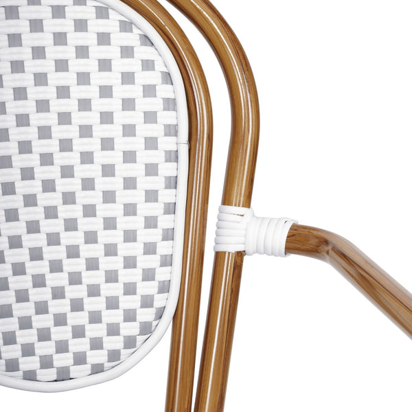 English Elm 2 Pack Lourdes Indoor/Outdoor Bistro Stacking Chairs - Durable, Stylish, and Easy to Maintain White & Gray/Natural Frame 2-SDA-AD642002A-WHGY-NAT-GG