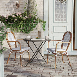 English Elm 2 Pack Lourdes Indoor/Outdoor Bistro Stacking Chairs - Durable, Stylish, and Easy to Maintain White & Gray/Natural Frame 2-SDA-AD642002A-WHGY-NAT-GG