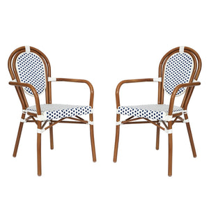 English Elm 2 Pack Lourdes Indoor/Outdoor Bistro Stacking Chairs - Durable, Stylish, and Easy to Maintain White & Navy/Natural Frame 2-SDA-AD642002A-WHNVY-NAT-GG