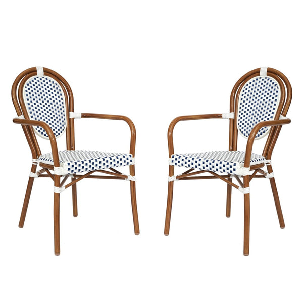 English Elm 2 Pack Lourdes Indoor/Outdoor Bistro Stacking Chairs - Durable, Stylish, and Easy to Maintain White & Navy/Natural Frame 2-SDA-AD642002A-WHNVY-NAT-GG