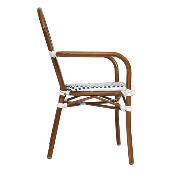 English Elm 2 Pack Lourdes Indoor/Outdoor Bistro Stacking Chairs - Durable, Stylish, and Easy to Maintain White & Navy/Natural Frame 2-SDA-AD642002A-WHNVY-NAT-GG