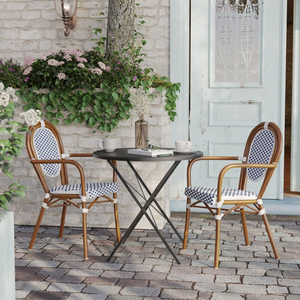 English Elm 2 Pack Lourdes Indoor/Outdoor Bistro Stacking Chairs - Durable, Stylish, and Easy to Maintain White & Navy/Natural Frame 2-SDA-AD642002A-WHNVY-NAT-GG