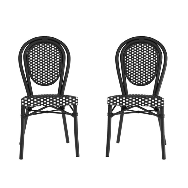 English Elm 2 Pack Lourdes Indoor/Outdoor Bistro Chairs - Stylish, Durable, and Perfect for Any Setting! Black & White/Black Frame 2-SDA-AD642002S-BKWH-BK-GG