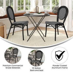 English Elm 2 Pack Lourdes Indoor/Outdoor Bistro Chairs - Stylish, Durable, and Perfect for Any Setting! Black & White/Black Frame 2-SDA-AD642002S-BKWH-BK-GG