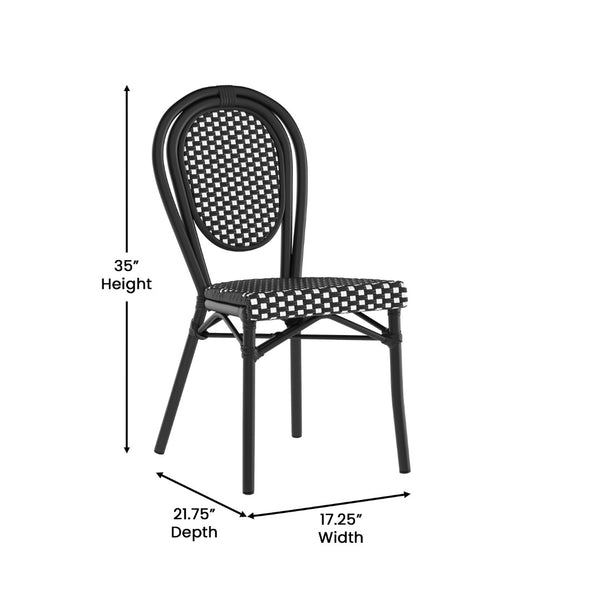 English Elm 2 Pack Lourdes Indoor/Outdoor Bistro Chairs - Stylish, Durable, and Perfect for Any Setting! Black & White/Black Frame 2-SDA-AD642002S-BKWH-BK-GG