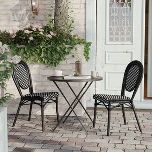English Elm 2 Pack Lourdes Indoor/Outdoor Bistro Chairs - Stylish, Durable, and Perfect for Any Setting! Black & White/Black Frame 2-SDA-AD642002S-BKWH-BK-GG