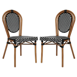 English Elm 2 Pack Lourdes Indoor/Outdoor Bistro Chairs - Stylish, Durable, and Perfect for Any Setting! Black & White/Natural Frame 2-SDA-AD642002S-BKWH-NAT-GG
