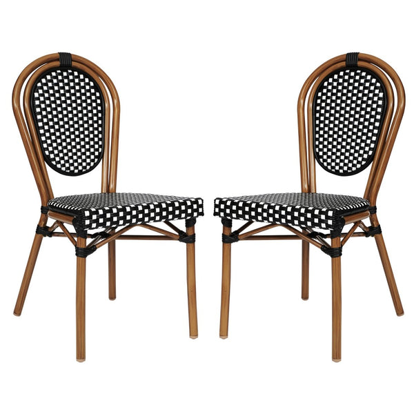 English Elm 2 Pack Lourdes Indoor/Outdoor Bistro Chairs - Stylish, Durable, and Perfect for Any Setting! Black & White/Natural Frame 2-SDA-AD642002S-BKWH-NAT-GG