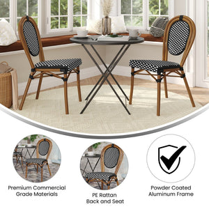 English Elm 2 Pack Lourdes Indoor/Outdoor Bistro Chairs - Stylish, Durable, and Perfect for Any Setting! Black & White/Natural Frame 2-SDA-AD642002S-BKWH-NAT-GG