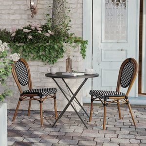 English Elm 2 Pack Lourdes Indoor/Outdoor Bistro Chairs - Stylish, Durable, and Perfect for Any Setting! Black & White/Natural Frame 2-SDA-AD642002S-BKWH-NAT-GG