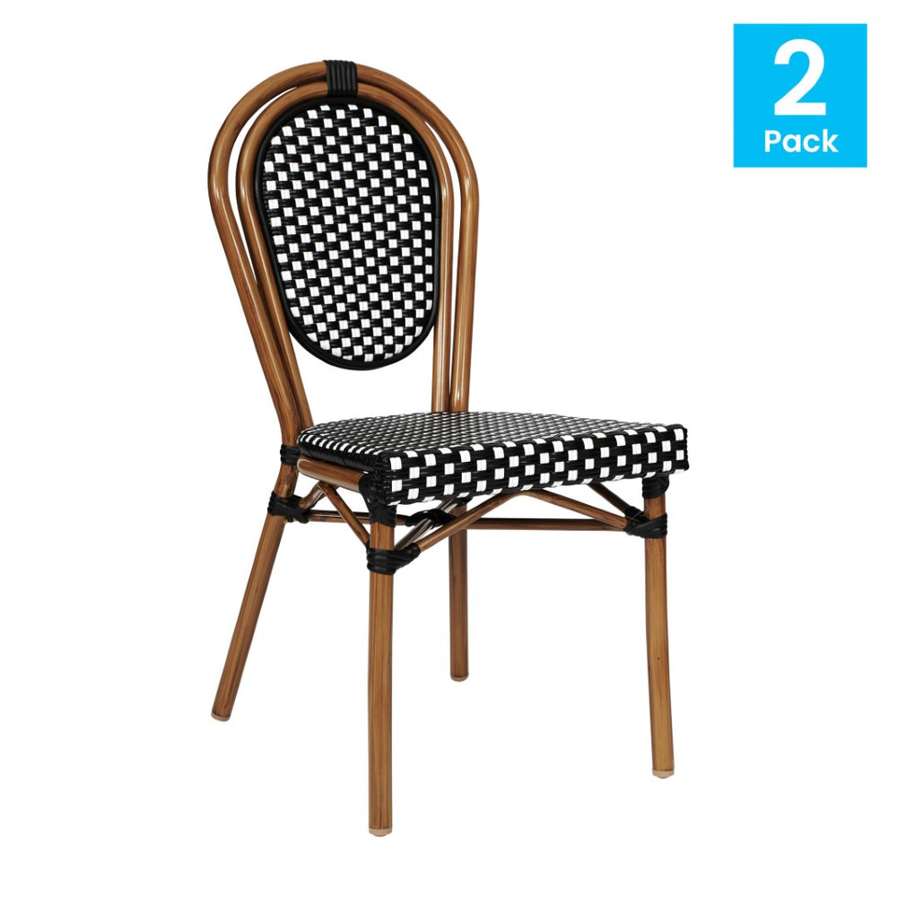 English Elm 2 Pack Lourdes Indoor/Outdoor Bistro Chairs - Stylish, Durable, and Perfect for Any Setting! Black & White/Natural Frame 2-SDA-AD642002S-BKWH-NAT-GG