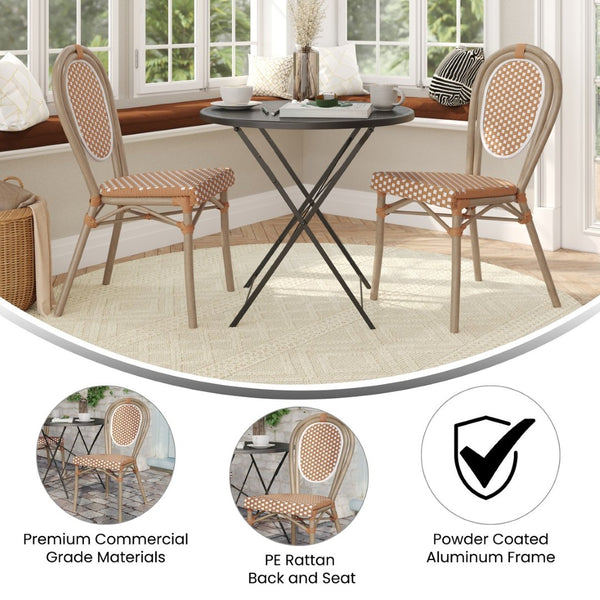 English Elm 2 Pack Lourdes Indoor/Outdoor Bistro Chairs - Stylish, Durable, and Perfect for Any Setting! Natural & White/Light Natural Frame 2-SDA-AD642002S-NATWH-LTNAT-GG