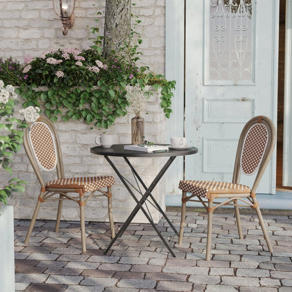 English Elm 2 Pack Lourdes Indoor/Outdoor Bistro Chairs - Stylish, Durable, and Perfect for Any Setting! Natural & White/Light Natural Frame 2-SDA-AD642002S-NATWH-LTNAT-GG