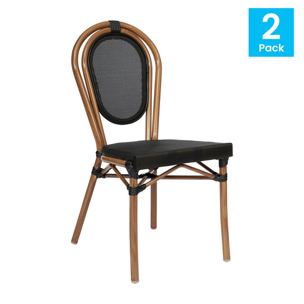 English Elm 2 Pack Marseille Bistro Chairs – Commercial-Grade Stacking Design for Indoor/Outdoor Dining Spaces Black/Natural Frame 2-SDA-AD642002S-TXT-BK-NAT-GG