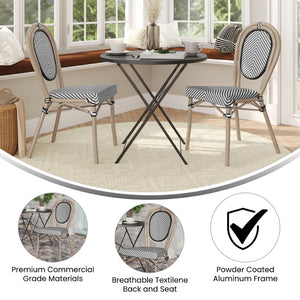 English Elm 2 Pack Marseille Bistro Chairs – Commercial-Grade Stacking Design for Indoor/Outdoor Dining Spaces Black & White/Light Natural Frame 2-SDA-AD642002S-TXT-BLKWH-LTNAT-GG
