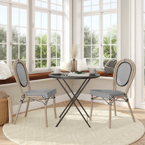 English Elm 2 Pack Marseille Bistro Chairs – Commercial-Grade Stacking Design for Indoor/Outdoor Dining Spaces Black & White/Light Natural Frame 2-SDA-AD642002S-TXT-BLKWH-LTNAT-GG