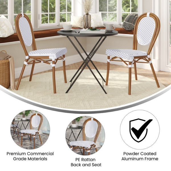 English Elm 2 Pack Lourdes Indoor/Outdoor Bistro Chairs - Stylish, Durable, and Perfect for Any Setting! White & Gray/Natural Frame 2-SDA-AD642002S-WHGY-NAT-GG