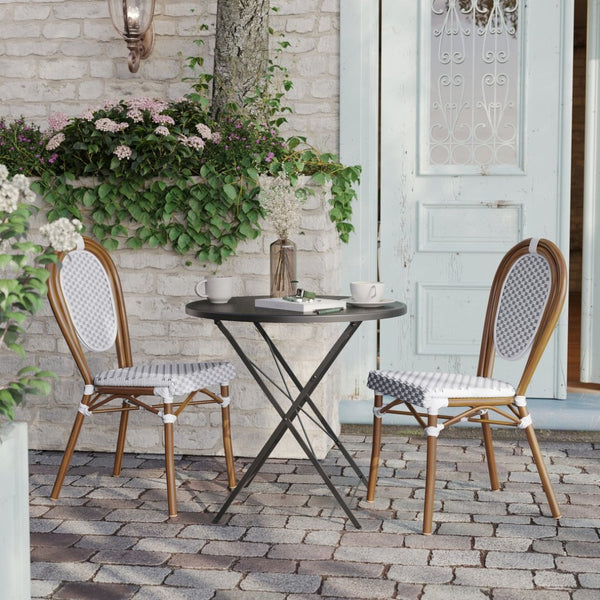 English Elm 2 Pack Lourdes Indoor/Outdoor Bistro Chairs - Stylish, Durable, and Perfect for Any Setting! White & Gray/Natural Frame 2-SDA-AD642002S-WHGY-NAT-GG