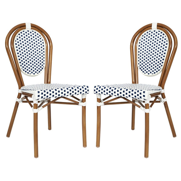 English Elm 2 Pack Lourdes Indoor/Outdoor Bistro Chairs - Stylish, Durable, and Perfect for Any Setting! White & Navy/Natural Frame 2-SDA-AD642002S-WHNVY-NAT-GG