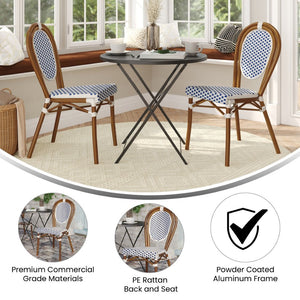 English Elm 2 Pack Lourdes Indoor/Outdoor Bistro Chairs - Stylish, Durable, and Perfect for Any Setting! White & Navy/Natural Frame 2-SDA-AD642002S-WHNVY-NAT-GG