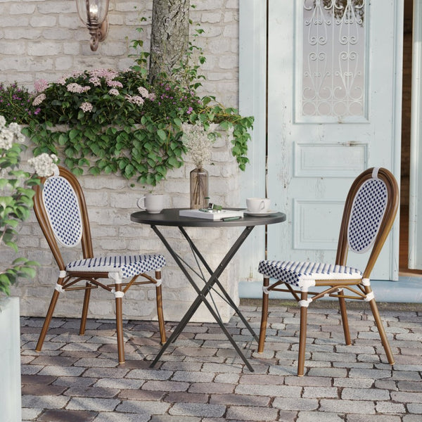 English Elm 2 Pack Lourdes Indoor/Outdoor Bistro Chairs - Stylish, Durable, and Perfect for Any Setting! White & Navy/Natural Frame 2-SDA-AD642002S-WHNVY-NAT-GG