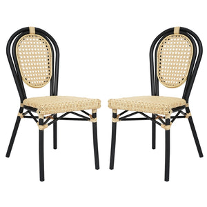 English Elm 2 Pack Cannes Bistro Stacking Chairs – Elegant Indoor/Outdoor Seating for Cafés, Hotels, and Patios Natural/Black Frame 2-SDA-AD642110-1-NAT-BK-GG
