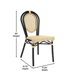 English Elm 2 Pack Cannes Bistro Stacking Chairs – Elegant Indoor/Outdoor Seating for Cafés, Hotels, and Patios Natural/Black Frame 2-SDA-AD642110-1-NAT-BK-GG