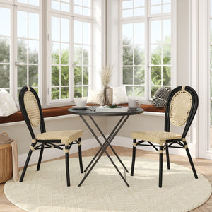 English Elm 2 Pack Cannes Bistro Stacking Chairs – Elegant Indoor/Outdoor Seating for Cafés, Hotels, and Patios Natural/Black Frame 2-SDA-AD642110-1-NAT-BK-GG