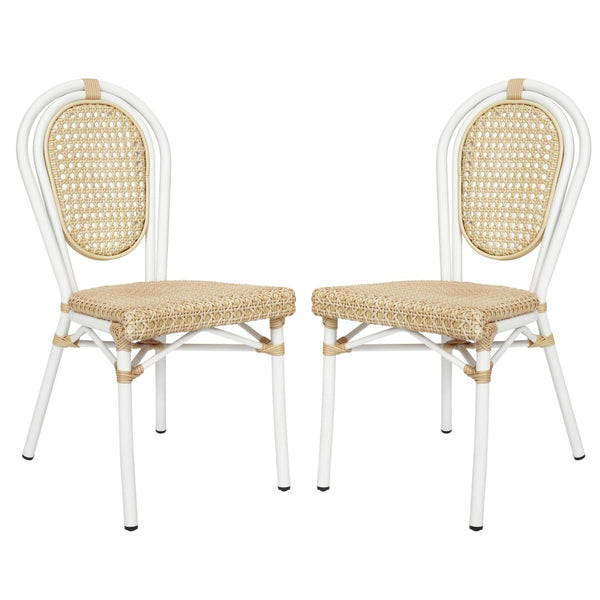 English Elm 2 Pack Cannes Bistro Stacking Chairs – Elegant Indoor/Outdoor Seating for Cafés, Hotels, and Patios Natural/White Frame 2-SDA-AD642110-1-NAT-WH-GG