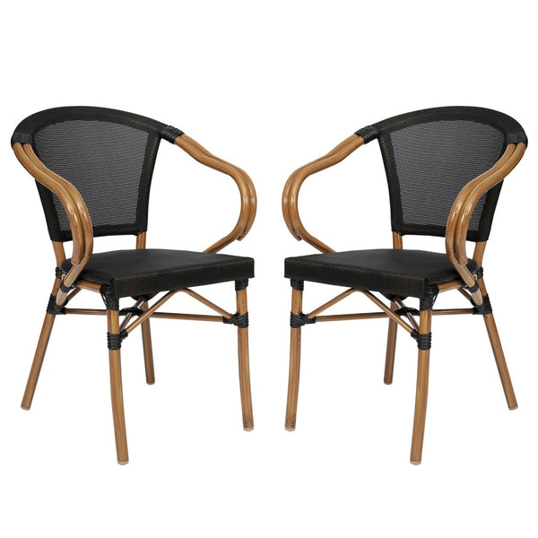 English Elm 2 Pack Marseille Bistro Chairs for Indoor/Outdoor Dining - Stylish, Durable, and Space-Saving Design Black/Natural Frame 2-SDA-ADS642108-BK-NAT-GG