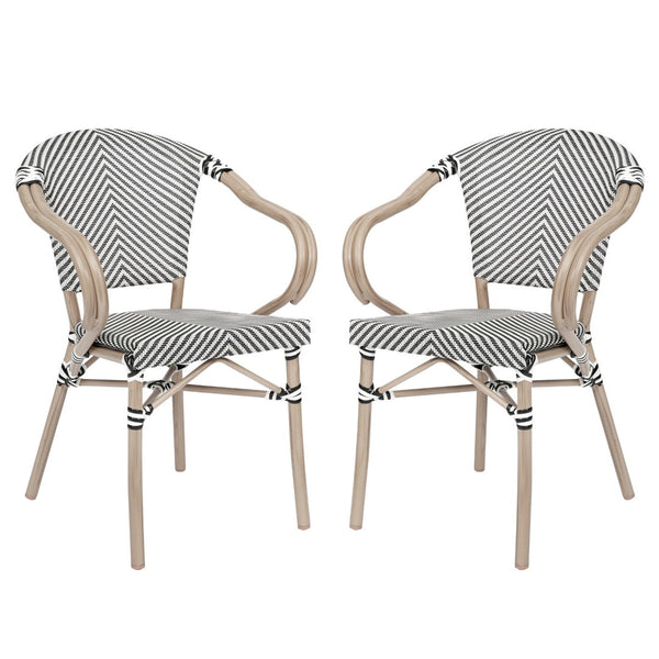 English Elm 2 Pack Marseille Bistro Chairs for Indoor/Outdoor Dining - Stylish, Durable, and Space-Saving Design Black & White/Light Natural Frame 2-SDA-ADS642108-BLKWH-LTNAT-GG