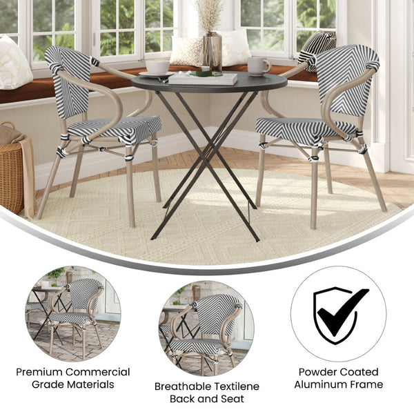 English Elm 2 Pack Marseille Bistro Chairs for Indoor/Outdoor Dining - Stylish, Durable, and Space-Saving Design Black & White/Light Natural Frame 2-SDA-ADS642108-BLKWH-LTNAT-GG