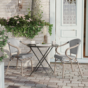 English Elm 2 Pack Marseille Bistro Chairs for Indoor/Outdoor Dining - Stylish, Durable, and Space-Saving Design Black & White/Light Natural Frame 2-SDA-ADS642108-BLKWH-LTNAT-GG