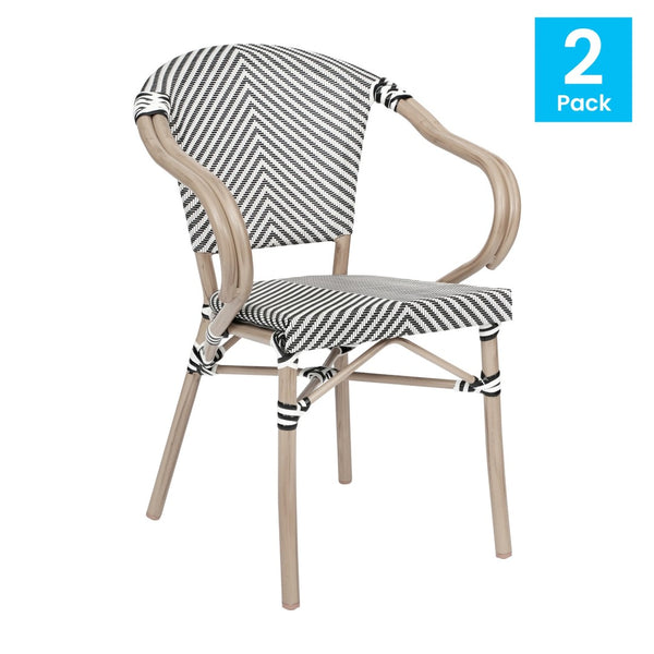 English Elm 2 Pack Marseille Bistro Chairs for Indoor/Outdoor Dining - Stylish, Durable, and Space-Saving Design Black & White/Light Natural Frame 2-SDA-ADS642108-BLKWH-LTNAT-GG